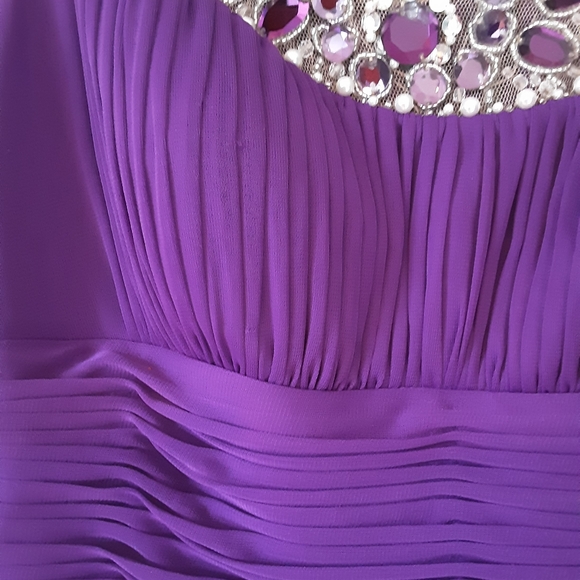 Long Purple Gown with Jeweled Mesh Neckline - Picture 7 of 9